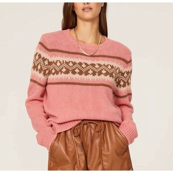 A.P.C. Sweater Women XS Elizabeth Fair Isle Pullover Pink Alpaca Blend - Picture 1 of 11